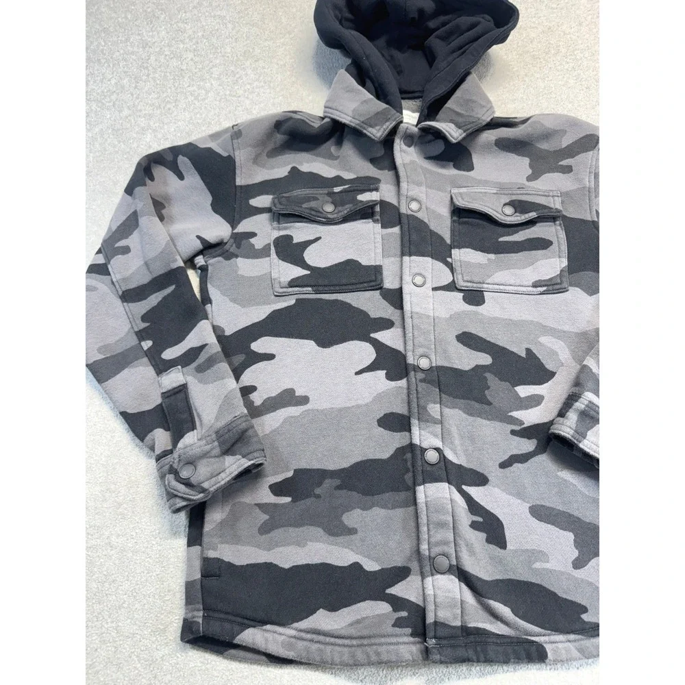 Abercrombie Kids Shirt Jacket‎ Kids 13/14 Gray Camo Hooded Relaxed Fit Shacket